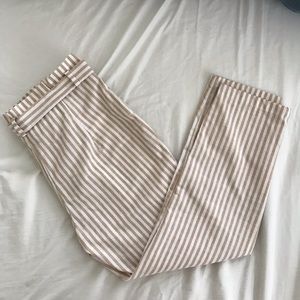 🌿High Paper Bag Waist Linen Striped Crop Tie Front Bow Pant